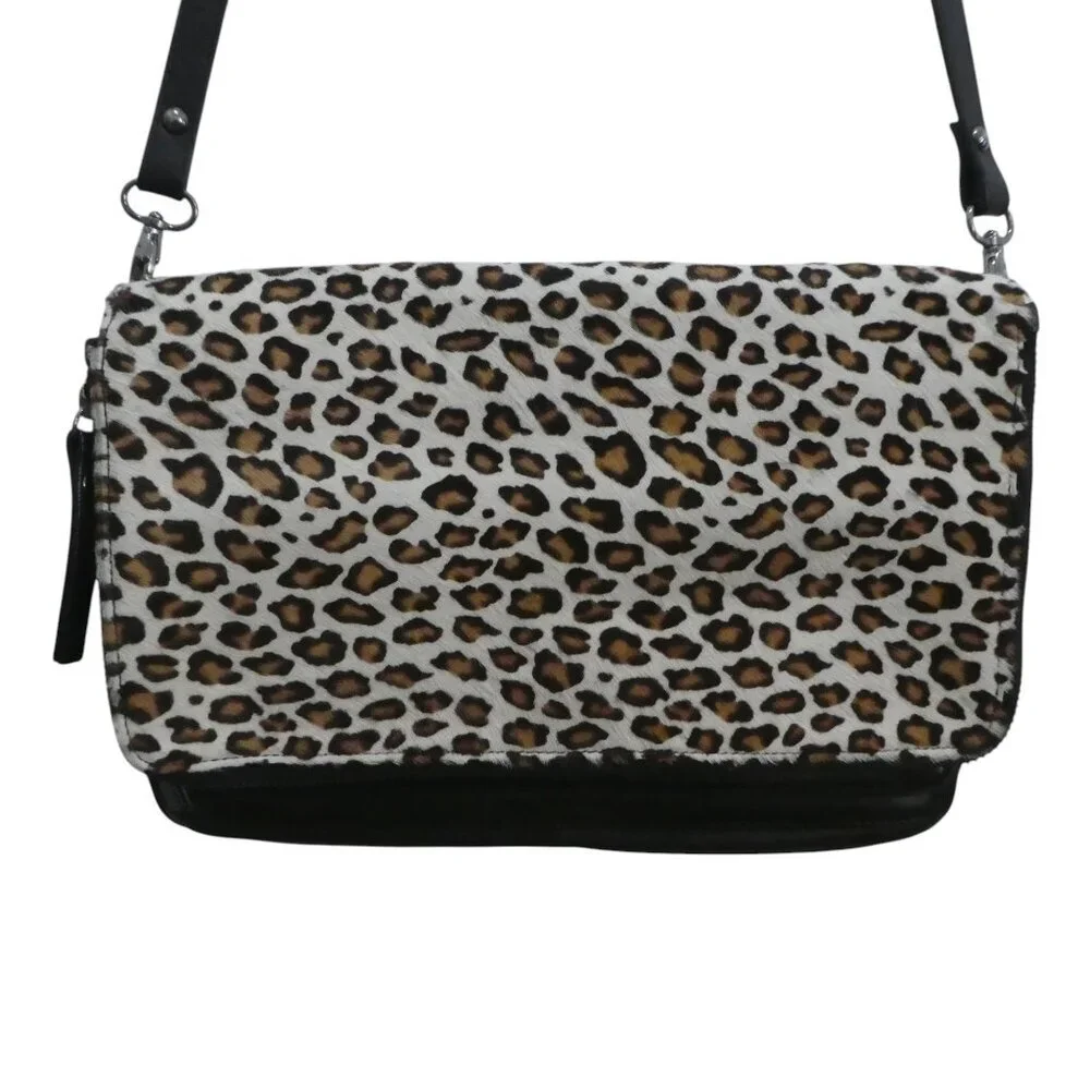 IL Duca Italian Leather Cheetah Print Calf Hair Convertible Crossbody Purse - Picture 4 of 11